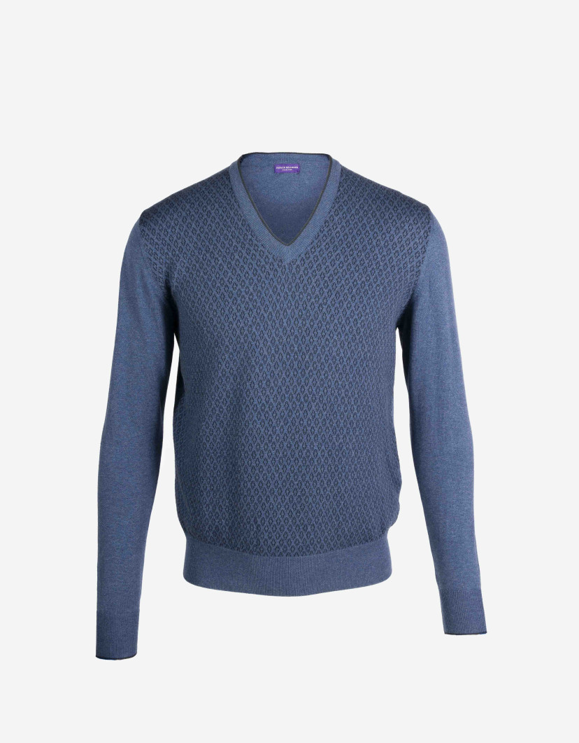 Patrick Hellmann Collection Blue V-Neck Pullover 100% Cotton image
